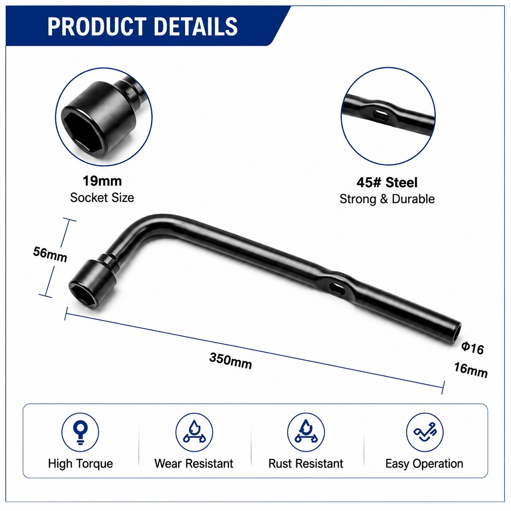 Chave de pneu em forma de L revestida com óxido preto de aço de alto carbono Chave de pneu em forma de L revestida com óxido preto de aço de alto carbono
